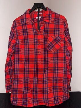 Merona Red and Navy Plaid Casual Button-Down Shirt women’s size XXL